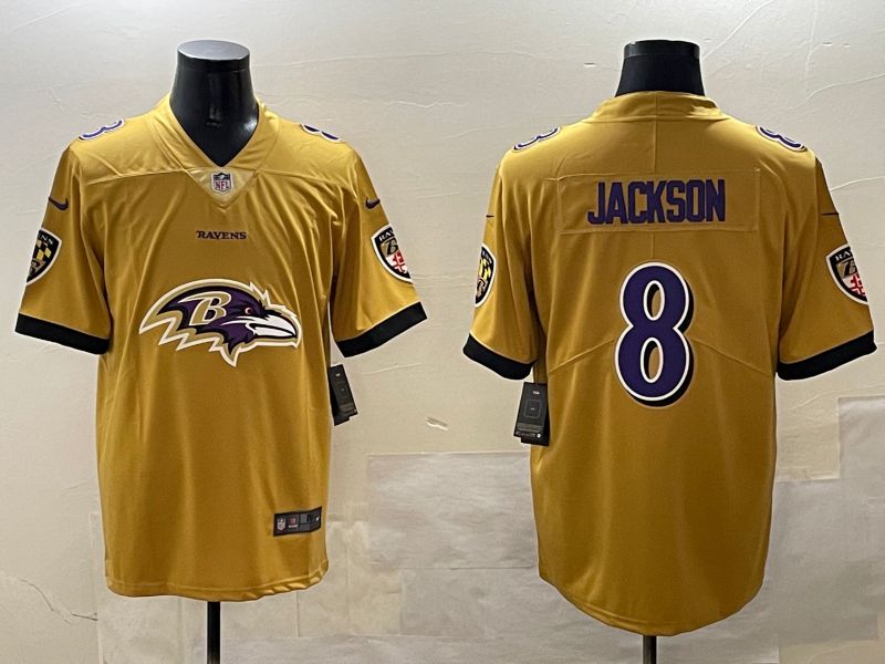 Men Baltimore Ravens #8 Jackson Yellow Nike Team Logo 2025 NFL Jersey style 2->baltimore ravens->NFL Jersey